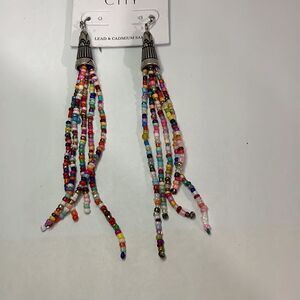 Seed Beads Vintage Asymmetrical Multi Color Strands Silver-tone Caps French Hook